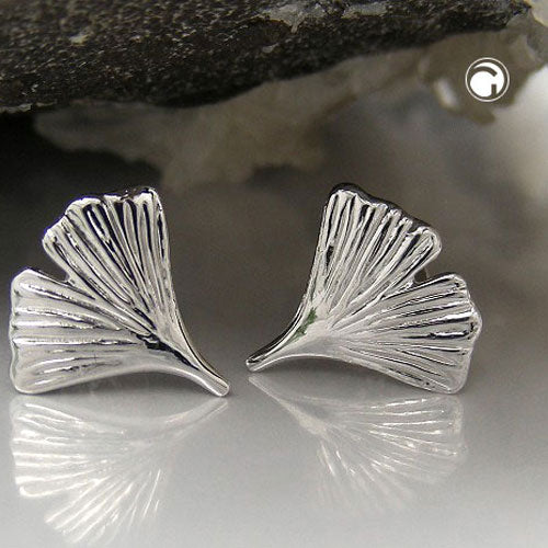 Eyrnalokkar 12mm ginkgo lauf glansandi 9K hvítt gull