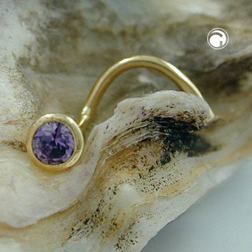 Nefstykki 2,5 mm spíral með sirkonsteinum, fjólubláum og 18 karata gulli