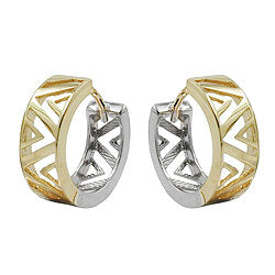 Hoop earring 13x5mm folding hinge bicolor yellow gold and white gold 9Kt GOLD