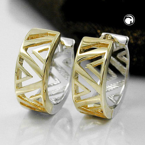 Hoop earring 13x5mm folding hinge bicolor yellow gold and white gold 9Kt GOLD