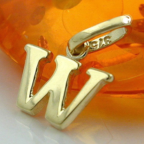Pendant 8x9mm letter W shiny 9K GOLD