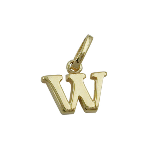 Pendant 8x9mm letter W shiny 9K GOLD
