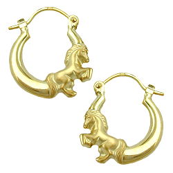 Hoop earring 17x14mm horse shiny-matt clip clasp 9Kt GOLD
