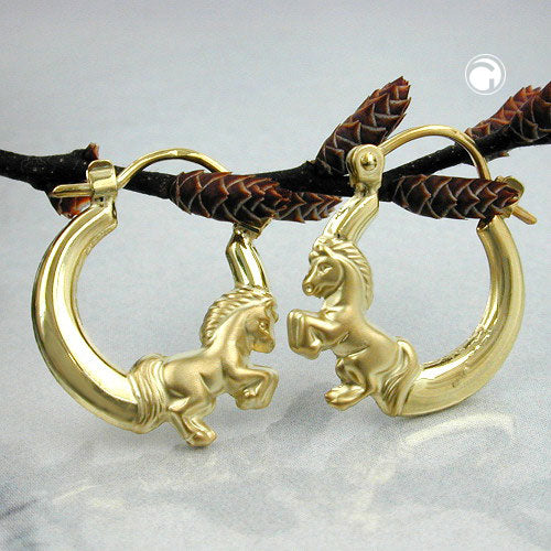 Hoop earring 17x14mm horse shiny-matt clip clasp 9Kt GOLD