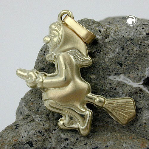 Pendant 20x22mm witch matt-shiny 9Kt GOLD