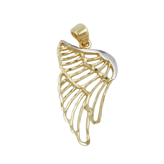 Angel wing pendant 24x14mm bicolor rhodium-plated diamond-cut 9K GOLD