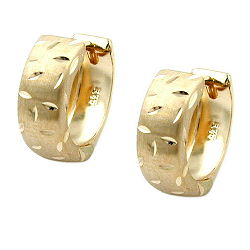 Hoop earring 12x5mm folding hinge matt diamond-cut 9K GOLD