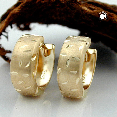 Hoop earring 12x5mm folding hinge matt diamond-cut 9K GOLD