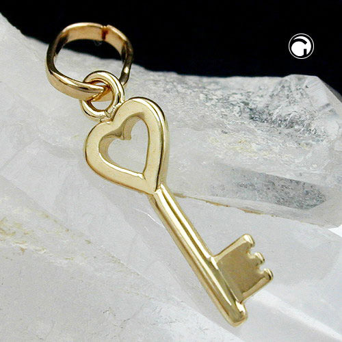 Pendant 15x5mm heart key shiny 9Kt GOLD