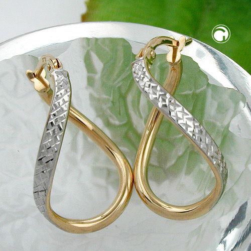 Hoop earring 23x2mm oval bicolor diamond-cut curved 9K GOLD