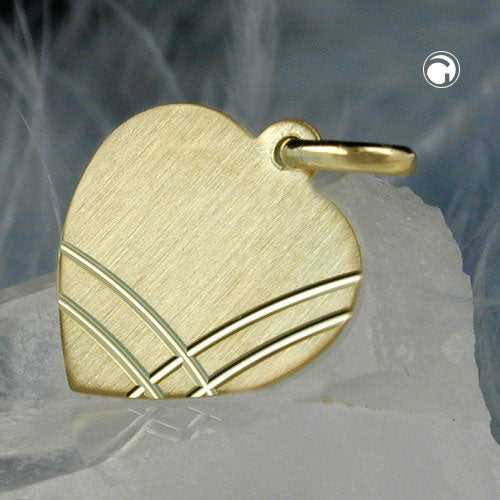 Pendant 14x13mm heart engraving pendant matt diamond-cut 9K GOLD