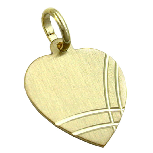 Pendant 14x13mm heart engraving pendant matt diamond-cut 9K GOLD