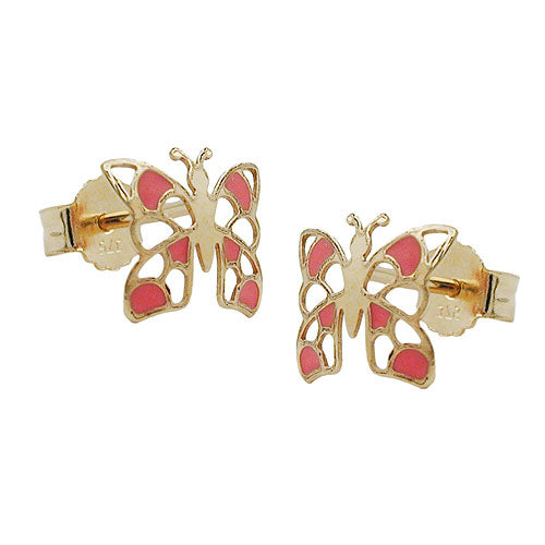 Stud earring 7x8mm butterfly orange 9Kt GOLD