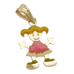 Pendant 14x10mm girl colored enameled 9Kt GOLD