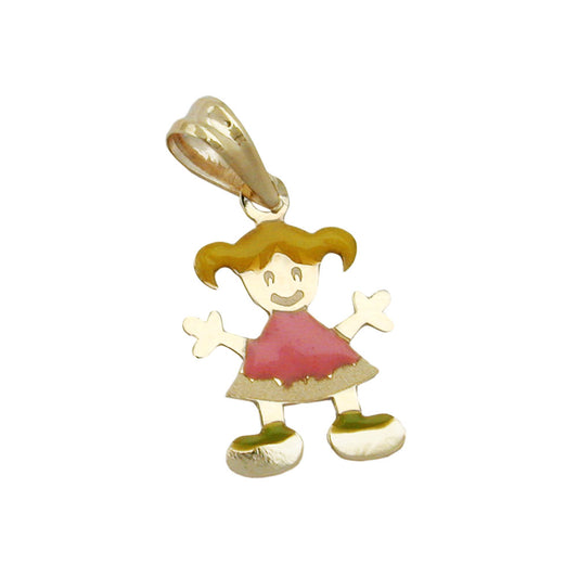 Pendant 14x10mm girl colored enameled 9Kt GOLD