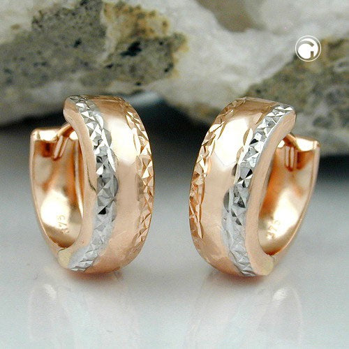 Creole 12x5mm folding hinge bicolor rhodium-plated diamond-plated 9Kt red gold