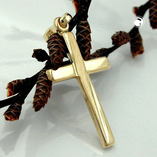 Pendant 22x13mm cross matt-shiny 9Kt GOLD