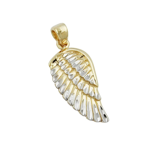 Angel wing pendant 20x10mm bicolor rhodium-plated diamond-cut 9K GOLD