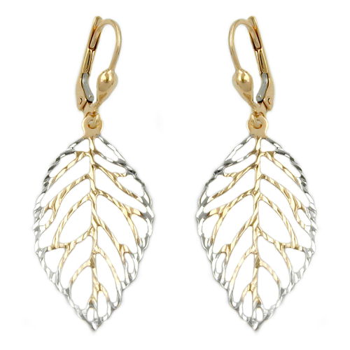 Leverback earring 45x16mm leaf openwork 9Kt GOLD