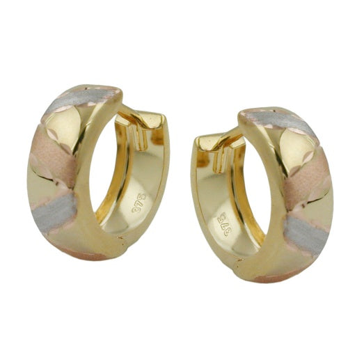 Creole 12x5mm folding hinge tricolor diamond-coated 9K GOLD