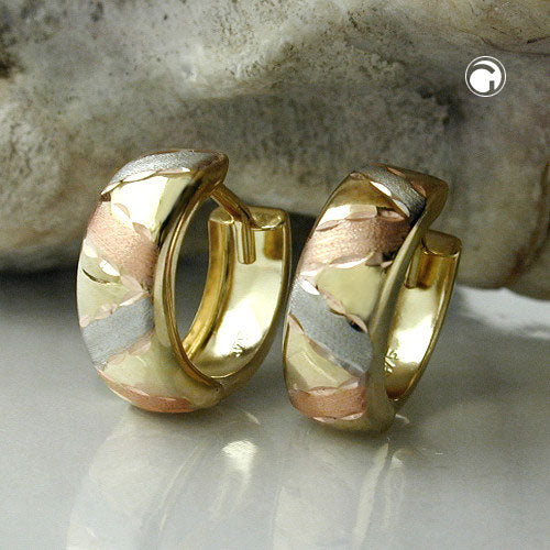 Creole 12x5mm folding hinge tricolor diamond-coated 9K GOLD