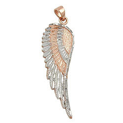 Pendant 36x13mm angel wings bicolor rhodium-plated 9Kt red gold