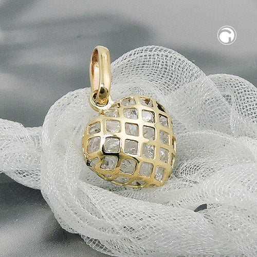 Hengiskraut 11x12mm hjarta fyllt með litlum sirkonsteinum 9Kt gull