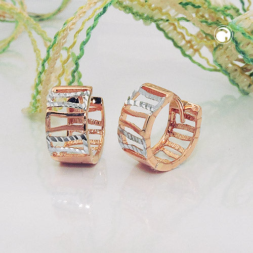 Creole 12x6mm folding hinge bicolor struts diamond-coated 9Kt red gold