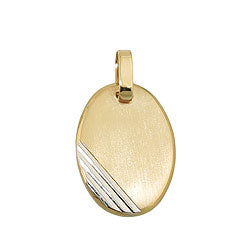 Pendant 18x13mm engraving plate oval bicolor rhodium-plated diamond-cut 9K GOLD