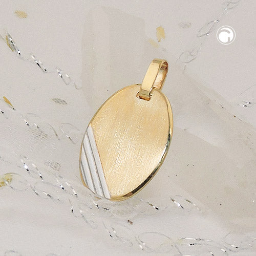 Pendant 18x13mm engraving plate oval bicolor rhodium-plated diamond-cut 9K GOLD