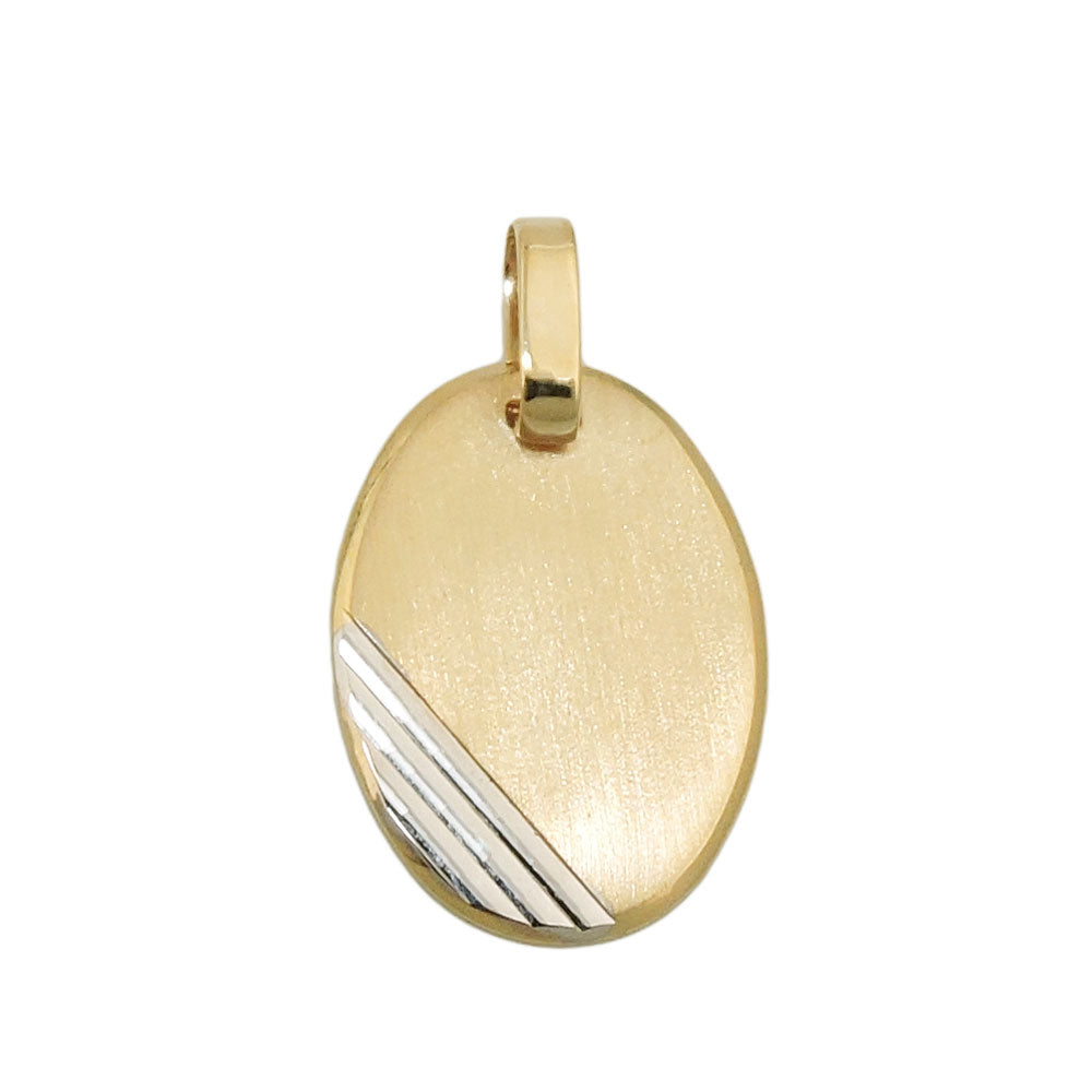 Pendant 18x13mm engraving plate oval bicolor rhodium-plated diamond-cut 9K GOLD