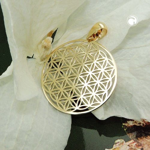 Pendant 20mm Flower of Life filigree 9Kt GOLD