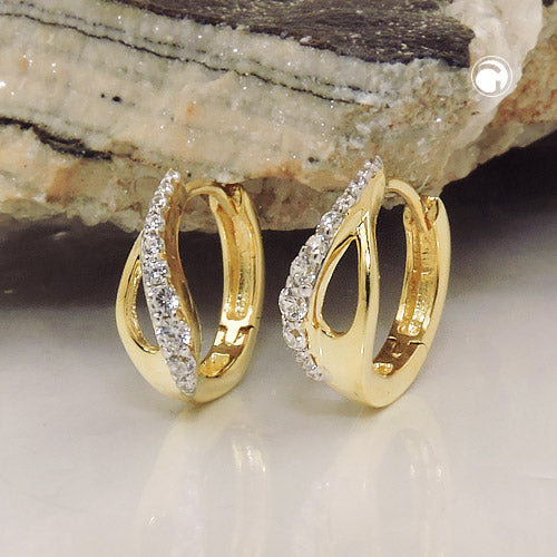 Creole 13x5mm folding hinge teardrop shape with zirconias 9K GOLD