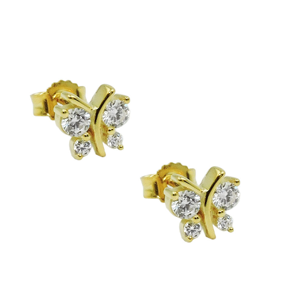 Eyrnalokkar 6x6mm fiðrildi með 4 sirkonsteinum 9Kt gulli