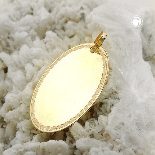 Pendant 19x13mm engraving plate oval with edge 9Kt GOLD