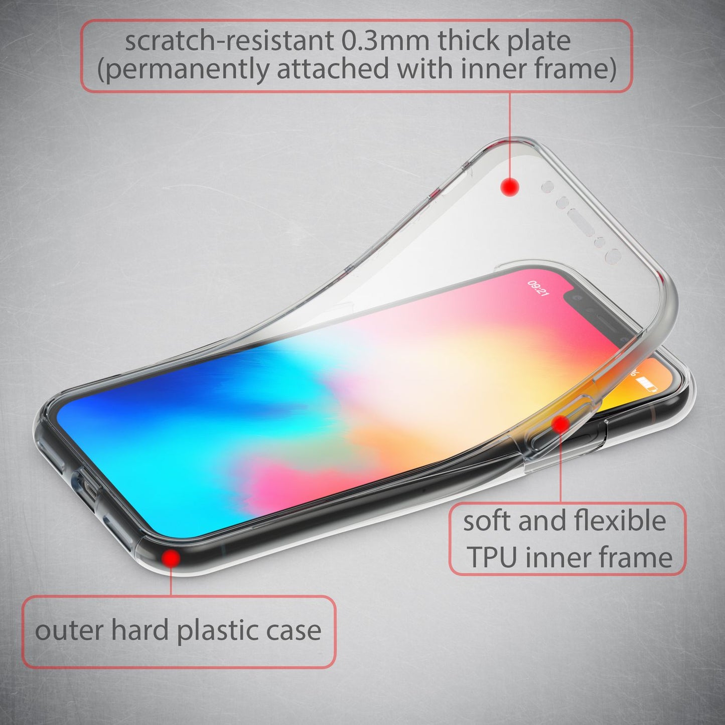 NALIA 360 Grad Handy Hülle für Apple iPhone X XS, Full Cover Case Rundum Bumper