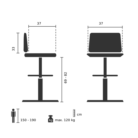 B-flokks Hjh Office barstóll, borðstóll, diskhár barstóll, borðstóll, svartur
