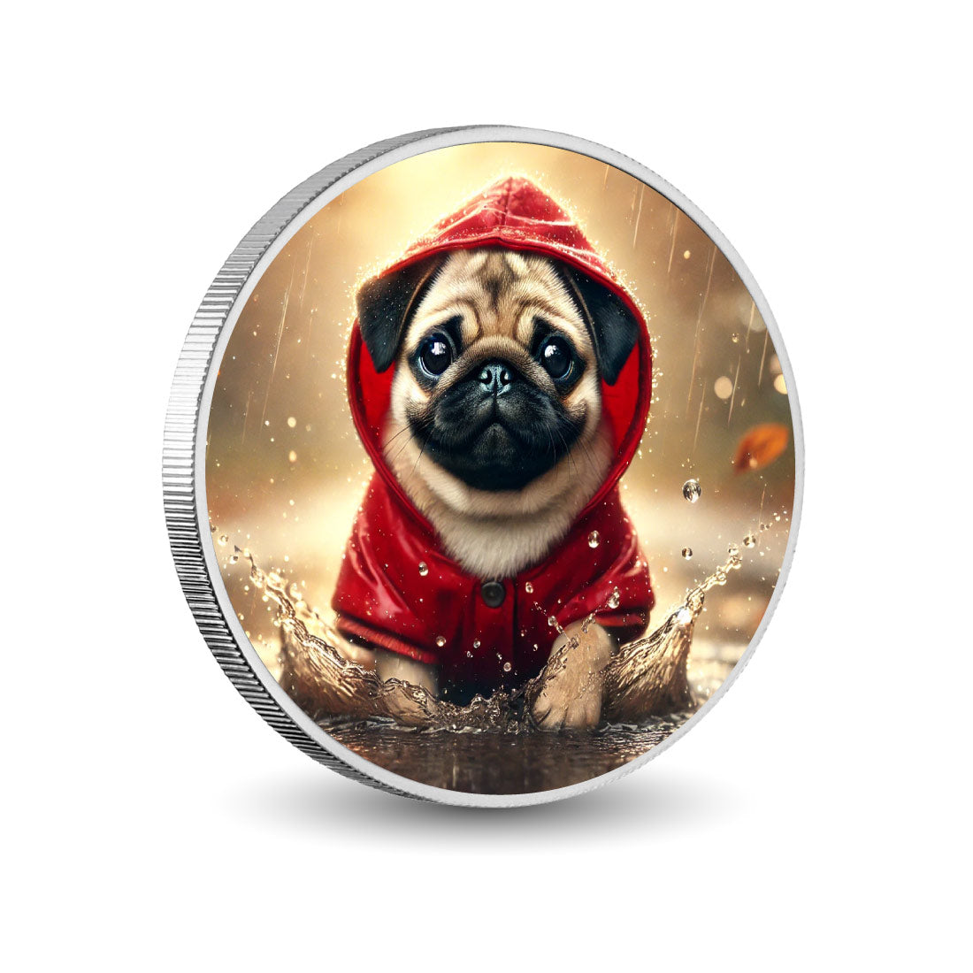 Rainy Day Adventures: Puddle Pug in Red 1oz Coin