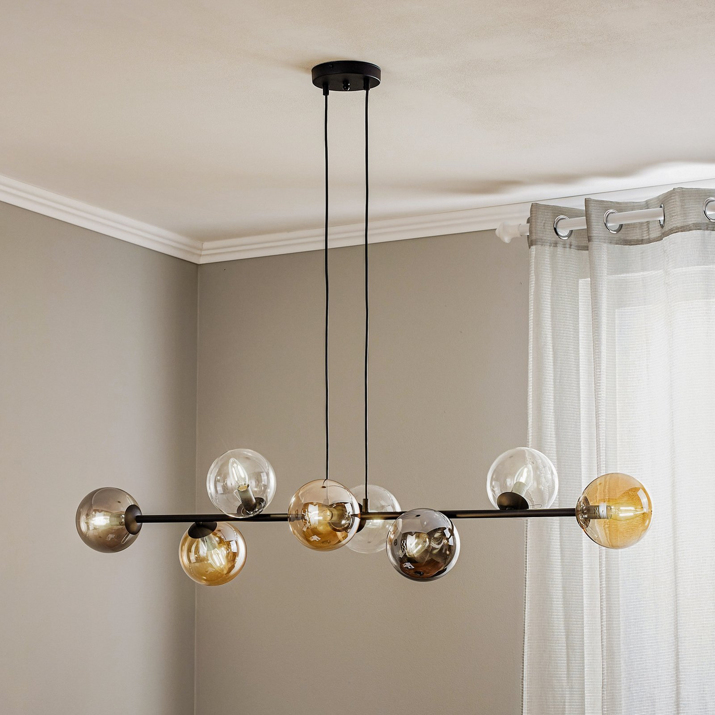 B-flokks Euluna hengiljós Glassy loftlampi hengiljós E14 8 ljós gler grafít AM643 