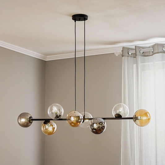 B-flokks Euluna hengiljós Glassy loftlampi hengiljós E14 8 ljós gler grafít AM643 