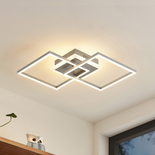 B-grade Lindby LED ceiling lamp Fjardo ceiling lamp decorative ceiling light CCT squares silver