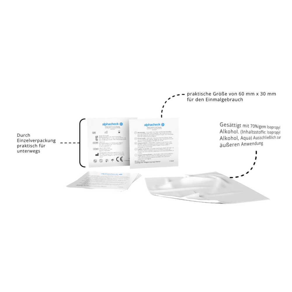 Alphacheck Professional Alkoholtupfer 3 x 6 cm | Packung (100 Stück)