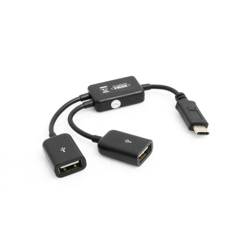 System-S Y-snúra USB 3.1 Type C karlkyns í 2 x USB Type A kvenkyns Y-Splitter Hub millistykki, svart