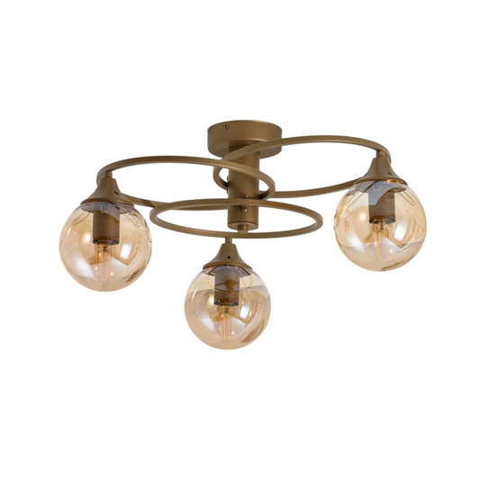 Binah loftlampi í B-flokki, gult/antíkgull, gler/málmur.