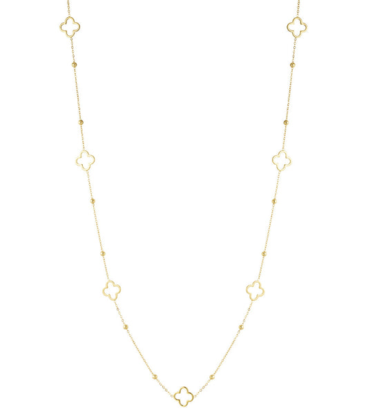 Lange Halskette mit Kleeblatt-Anhängern – Silber