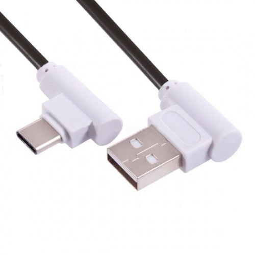 SYSTEM-S USB 3.1 Type C 90° hallandi tengi í USB 2.0 A gagnasnúra hleðslusnúra 89 cm í svörtu