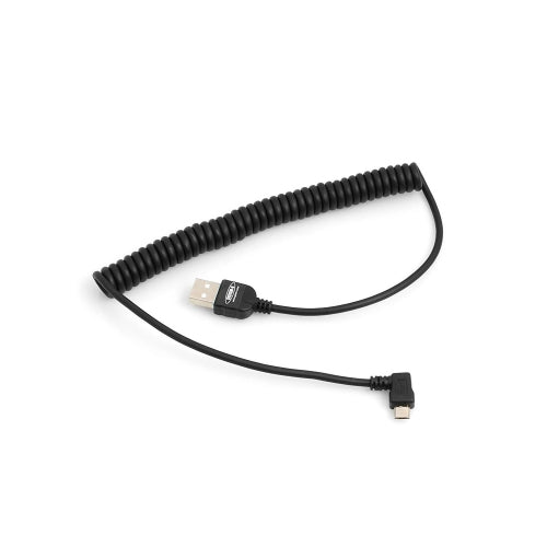 System-S teygjanlegur spíralkapall Micro USB 2.0 kapall með 90 gráðu horntengi (hægri/karlkyns) gagnasnúra og hleðslusnúra 50 - 135 cm