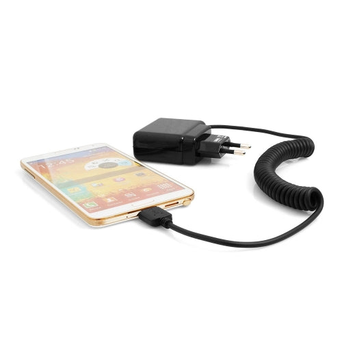 System-S 2 Ampere Micro USB 3.0 hleðslutæki Rafmagnsgjafi Spiralhleðslusnúra Ferðahleðslutæki 1,5 m