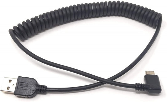System-S USB C 3.1 í USB A hornlaga spíralkapall 50 - 100 cm