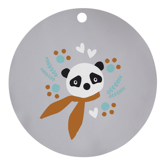 B-flokks Kikadu sílikon borðmotta, panda-hönnun, silfurgrár, barnaaukabúnaður, 2 stykki
